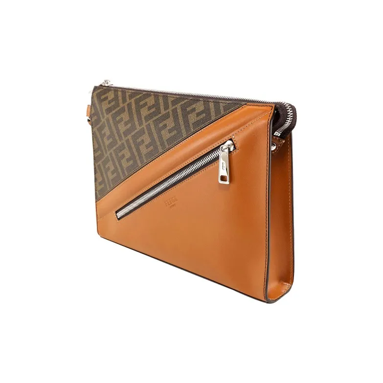FENDI Leather And PVC Handbags Clutches Men's Orange/Multicolor-2