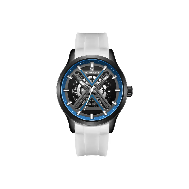 FAIRWHALE Pioneer Collection Automatic Mechanical Movement Rubber Strap Watch Men's Watches Cut Out Dial-0