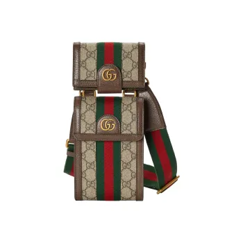 GUCCI Ophidia Canvas Combo Bag Wallet Card Holder Cell Phone Pouch Small Size Unisex Ebony