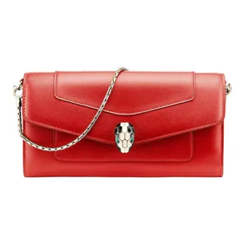 BVLGARI Cow Leather Wallet Women's Rogue Red