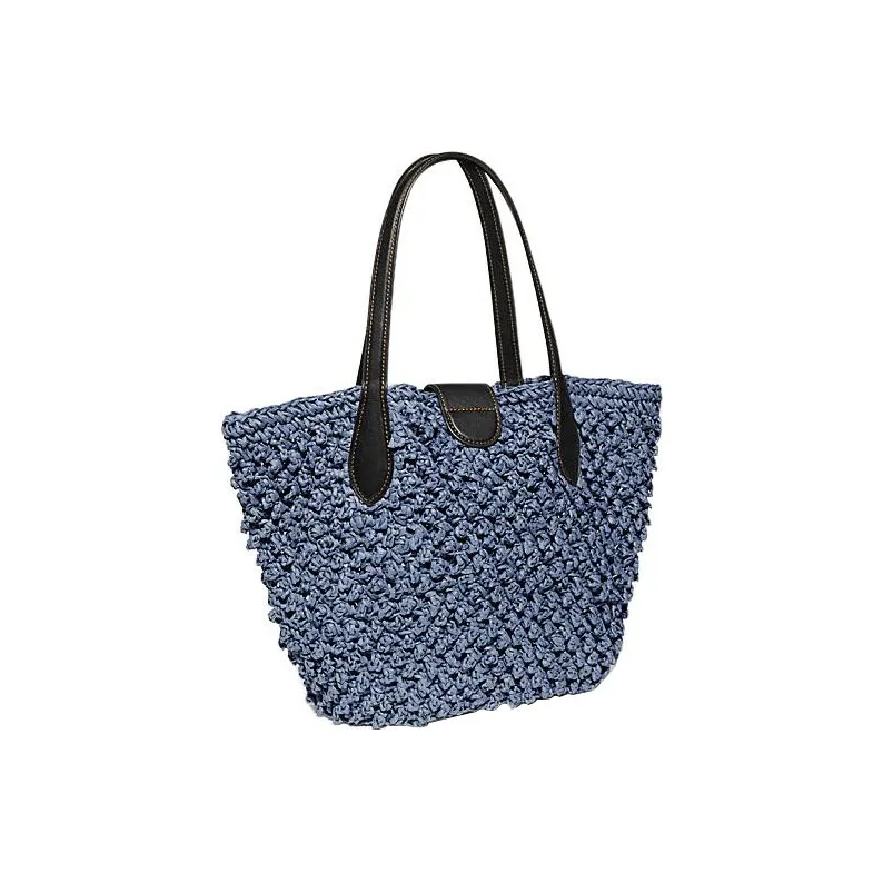 COACH Cellulose Material With Straw Tote Bag, Shopping Bag, Shoulder Bag, Handbag Medium Size Women's Blue-1