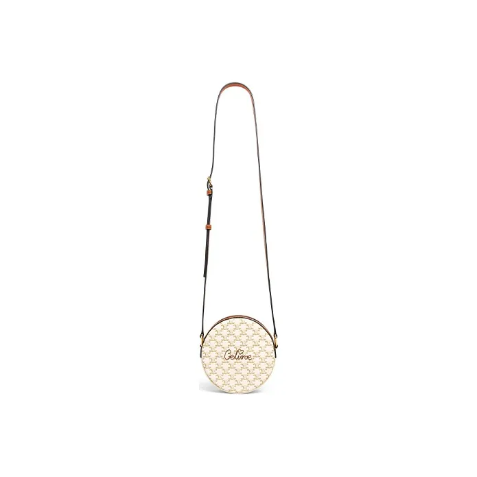 CELINE Sheepskin Artificial Leather Round Cake Bag Shoulder Bag Crossbody Bag Mini Women's White-2