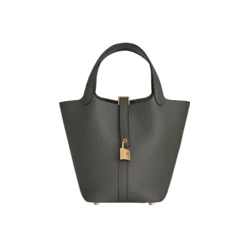 HERMES Picotin Lock Clemence Bullock Leather Basket Bag Handbag Bucket Bag 18 Women's 0L Grismeyer Cumulonimbus Gray