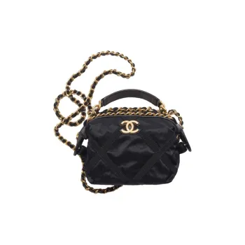 CHANEL Satin Nylon Handbag Regular Women's Black