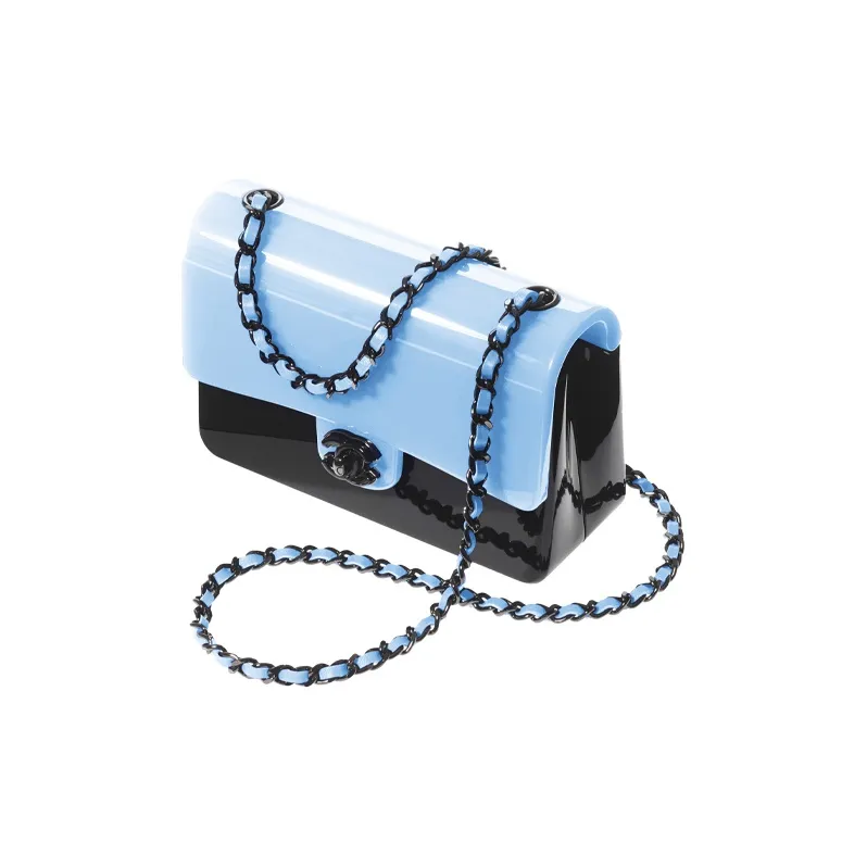 CHANEL 21K Winter Resin Glass Shoulder Bag, Crossbody Bag Women's Blue & Black-1