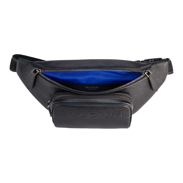 BVLGARI Grain Calfskin/Nylon Fanny Pack Small Size Men's Black-3