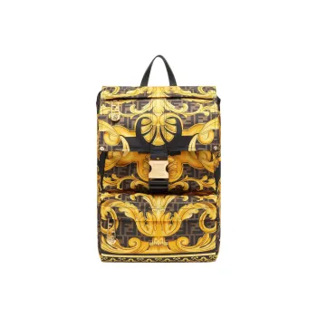 FENDI Versace Collaboration Nylon Fabric Backpack Medium Size Men's Black