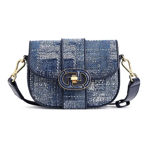 FION Fabric Shoulder Bag, Saddle Bag, Crossbody Bag Regular Women's Dark Blue