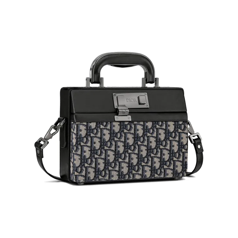 DIOR Lock Smooth Cow Leather Briefcase Shoulder Bag Crossbody Bag Handbag Men's Black-1