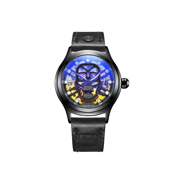 KANGOL Automatic Mechanical Movement Genuine Leather Strap Watch Men's Watches Cut-Out Dial K102 WZF186-BLACK-6