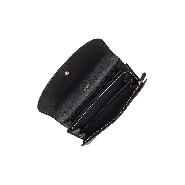 COACH Envelope Leather Wallet, Flap, Messenger Bag, Envelope Bag, Clutch Small Size Women's Black Monogram Color-3