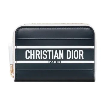 DIOR Vibe Cow Leather Card Clip Wallets Card Holders Small Size Women's Blue