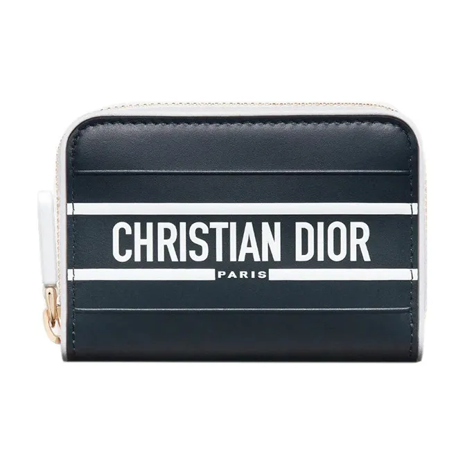 DIOR Vibe Cow Leather Card Clip Wallets Card Holders Small Size Women's Blue-0