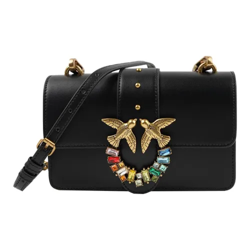 PINKO SIMPLY Cow Leather Flying Bird Swallow Bag Shoulder Bag Crossbody Bag Mini Women's Black/Black Gold