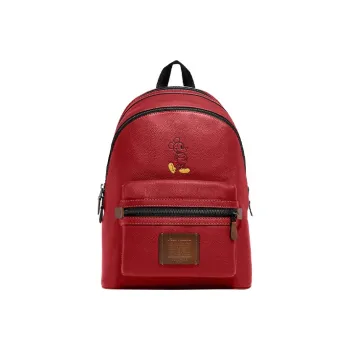 COACH Disney Mickey Collaboration Academy Smooth Leather Backpack Large Size Unisex Red