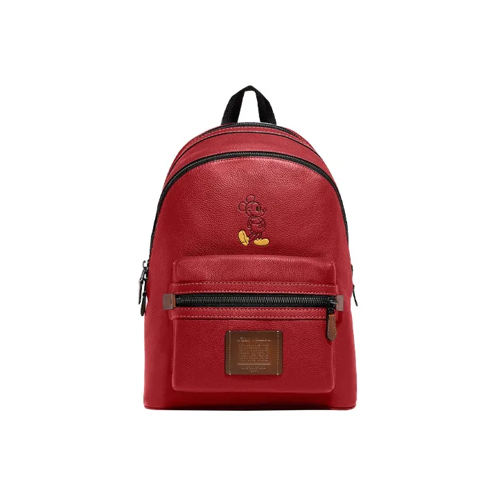 COACH Disney Mickey Collaboration Academy Smooth Leather Backpack Large Size Unisex Red-0