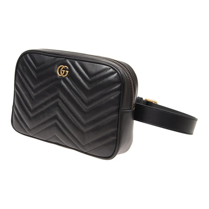 GUCCI GG Marmont Cow Leather Camera Bag One Shoulder Crossbody Fanny Pack Medium Size Men's Black-1