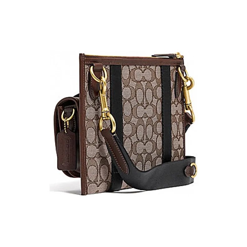 COACH Fabric With Calfskin Crossbody Bag Medium Size Men's Brown-1