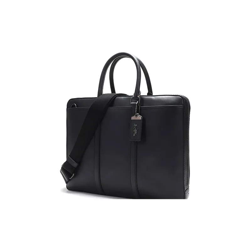 COACH Leather Briefcase, Portable Crossbody Bag, Shoulder Bag Regular Men's Black-1
