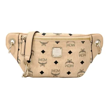 MCM Essential Visetos Origina Leather Fanny Pack, Shoulder Bag, Crossbody Bag Mini Women's Beige