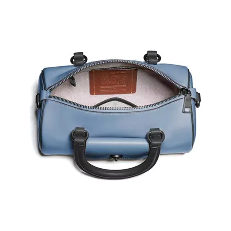 COACH Barrel Leather Boston Bag Handbag Shoulder Bag Crossbody Bag Women's Blue-2