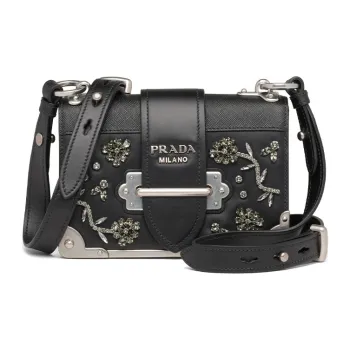 PRADA Cahier Calfskin Shoulder Bag Women's Black