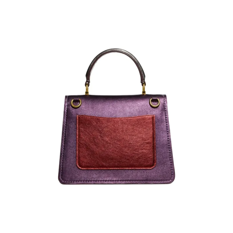 COACH Parker Genuine Leather Shoulder Bag Crossbody Bag Handbag Medium Size Women's Metal Purple & Red-3