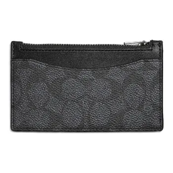 COACH Card Case Canvas Card Holder, Wallet Card Holder Bag Men's Charcoal Black Monogram