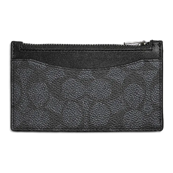 COACH Card Case Canvas Card Holder, Wallet Card Holder Bag Men's Charcoal Black Monogram-0