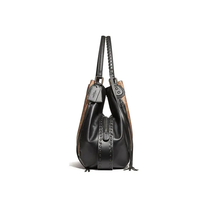 COACH Edie PVC Classic Monogram Fringe One Shoulder Crossbody Handbag Crossbody Bag Tubas Women's Brown-1