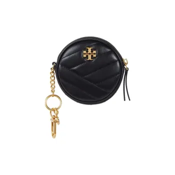 TORY BURCH Kira Herringbone Quilting Leather Coin Purses Wallets Women's Black Gold