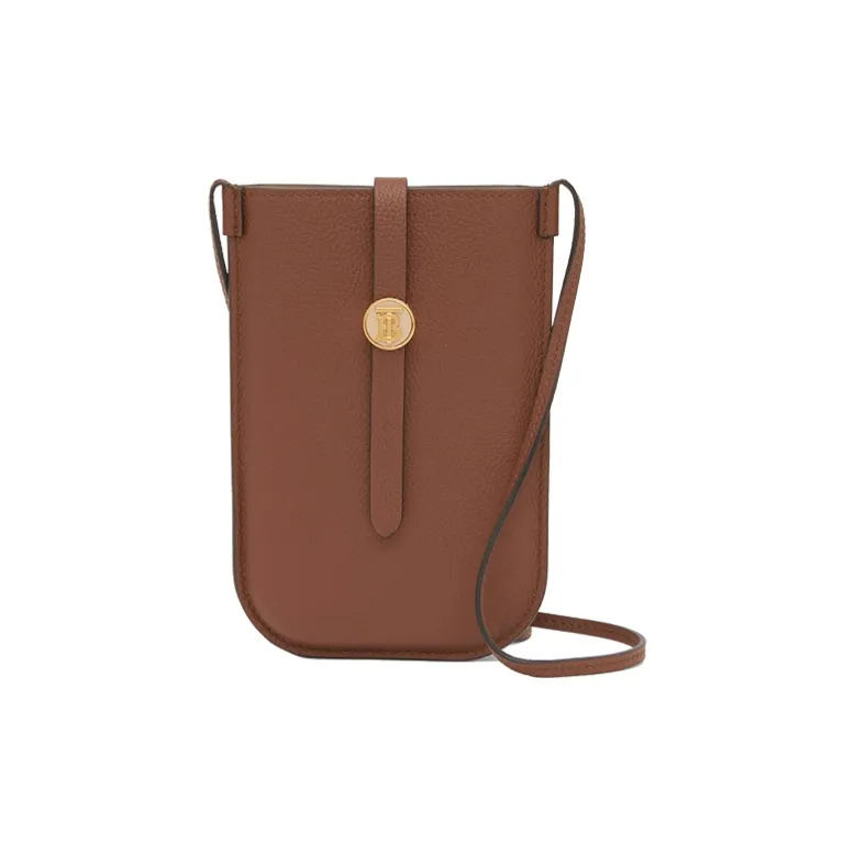 Burberry Grained Leather Cell Phone Pouch Shoulder Bag Crossbody Bag Unisex Tan-0
