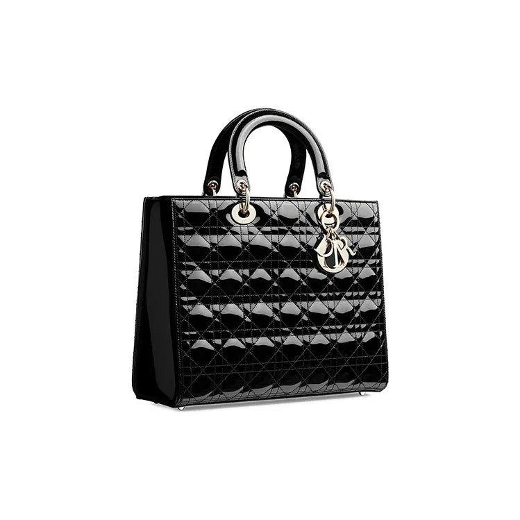 DIOR Lady Dior Patent Leather Cowhide Dior Bag Shoulder Bag Crossbody Bag Handbag Large Size Women's Black-1
