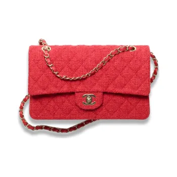 CHANEL Classic Flap CF Twill Soft Woolen Flap Bag, Shoulder Bag, Crossbody Bag Women's Red