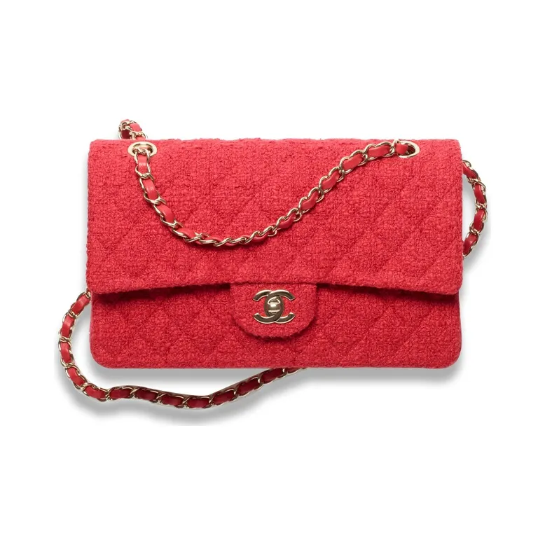 CHANEL Classic Flap CF Twill Soft Woolen Flap Bag, Shoulder Bag, Crossbody Bag Women's Red-0