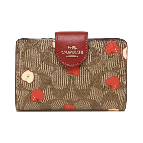COACH Corner Zip PVC Wallet Regular Women's Brown & Red