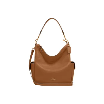 COACH Pennie Pebbled Leather Crossbody Handbag Shoulder Bag Large Size Women's Brown