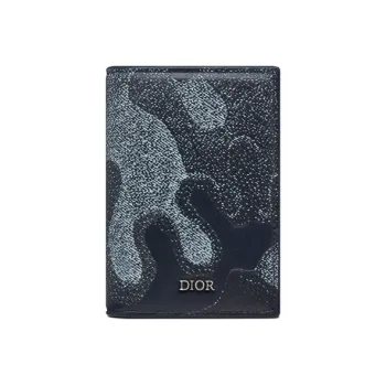 DIOR PETER DOIG Collaboration Smooth Cow Leather Card Clip Card Holder Men's Denim Blue