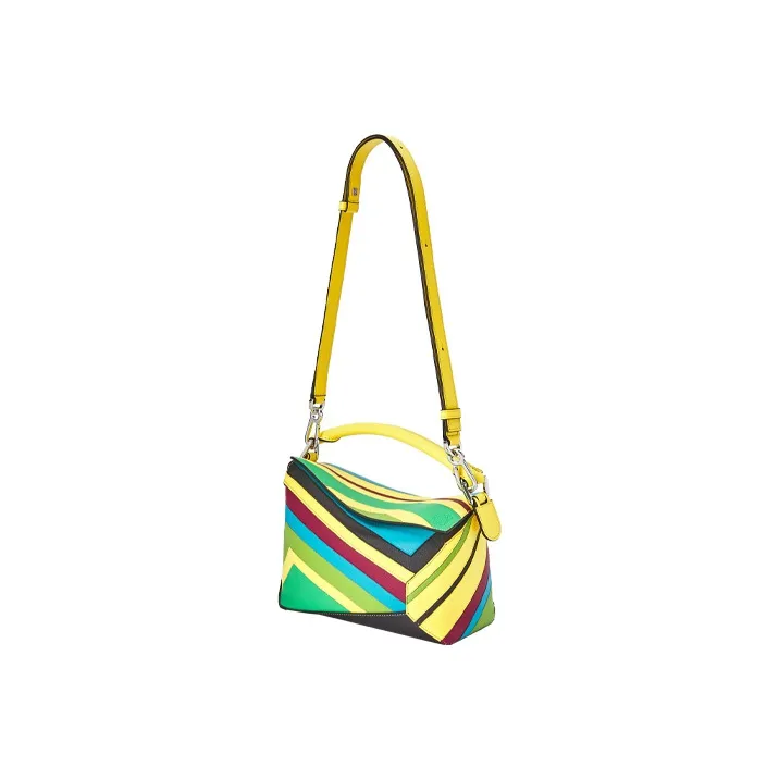 LOEWE Puzzle Calfskin Handbag Shoulder Bag Crossbody Bag Small Size Women's Yellow Multicolor-4