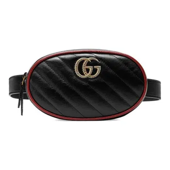GUCCI Marmont Quilting Leather Sling Bag Fanny Pack Women's Black