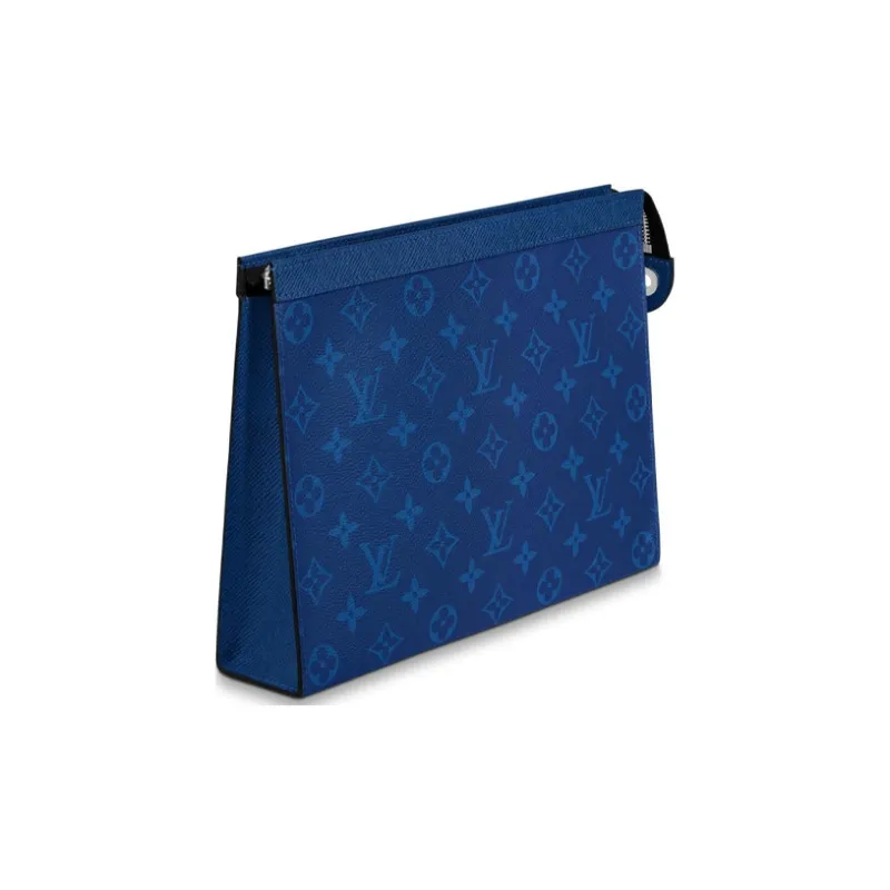 LOUIS VUITTON Pochette Voyage Monogram Eclipse Taiga Leather Mm Pacific Blue-2