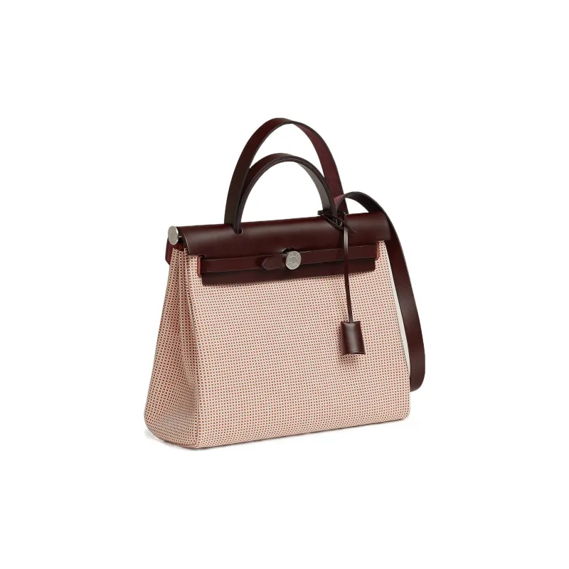 HERMES Herbag Zip Cow Leather Shoulder Bag Crossbody Bag Women's Beige/Brick Red/Pink-1