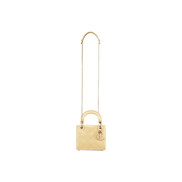 DIOR Lady Dior Patent Leather Cowhide Dior Bag Shoulder Bag Crossbody Bag Handbag Mini Women's Yellow-3
