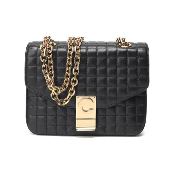 CELINE Cow Leather Chain Bag, Shoulder Bag Women's Black