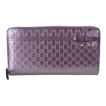 GUCCI Leather Long Zip Closure Wallet With Money Clip Women's Purple