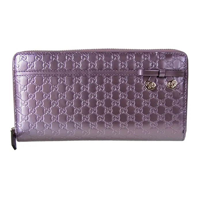 GUCCI Leather Long Zip Closure Wallet With Money Clip Women's Purple-0