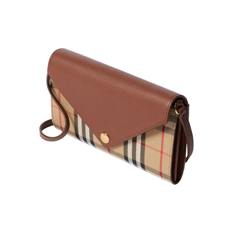 Burberry Vintage Fabric With Leather Crossbody Bag, Shoulder Bag Women's Burgundy & Tan-2