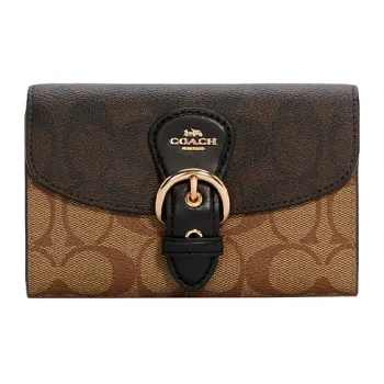 COACH Canvas Leather Handheld Wallet Women's Khaki Brown