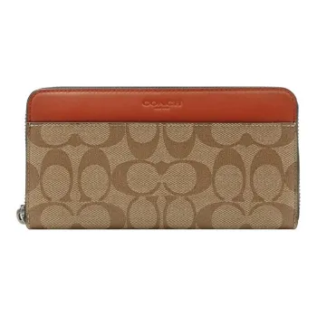 COACH Accordion Zip Wallet PVC Zipper Clutch Wallet Men's Orange & Brown Monogram