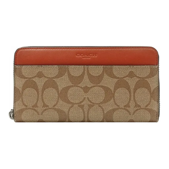 COACH Accordion Zip Wallet PVC Zipper Clutch Wallet Men's Orange & Brown Monogram-0